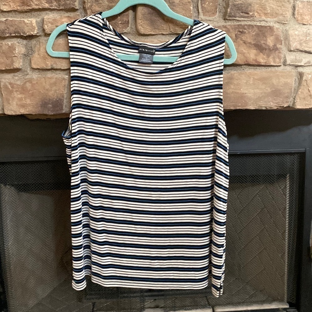 Citiknit blue, white and black striped sleeveless top. Size 1X